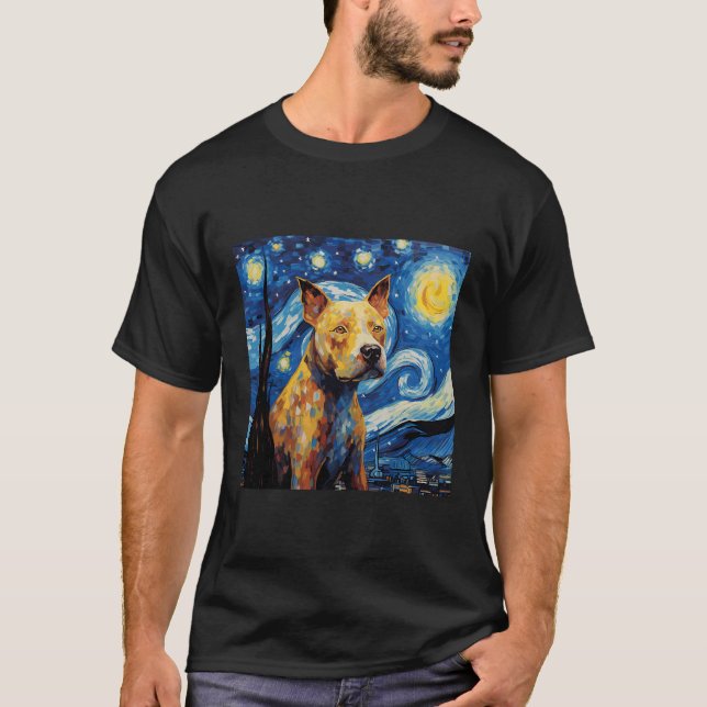 Pitbull Starry Night for Dog Mama Hund Vater T-Shirt (Vorderseite)