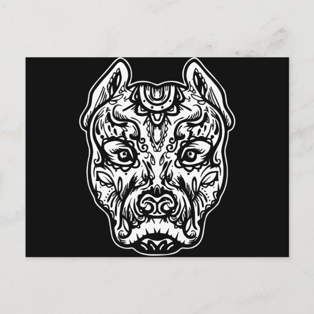 Pitbull Tattoo Art Hunde Rasse Schädelpistole Dtg  Postkarte (Vorderseite)