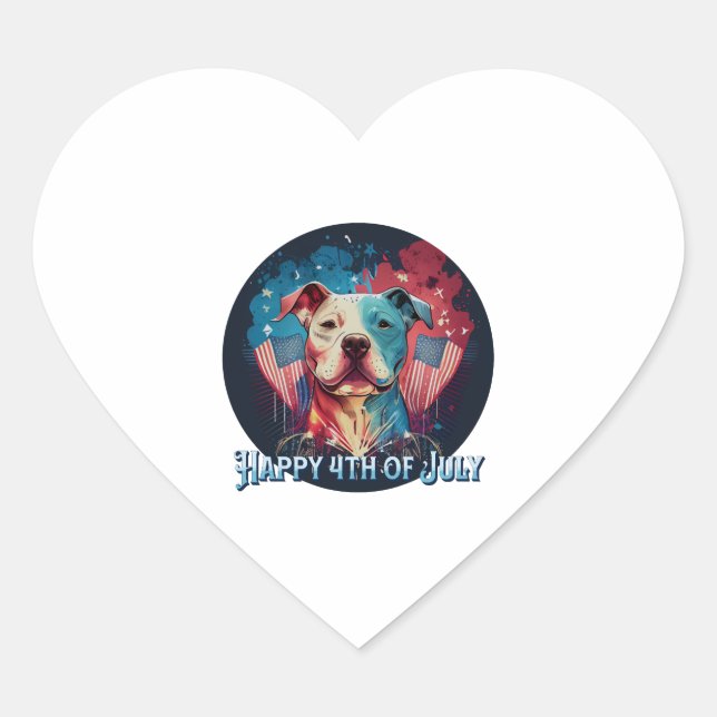 Pitbull Terrier - Happy 4. Juli Herz-Aufkleber (Vorderseite)