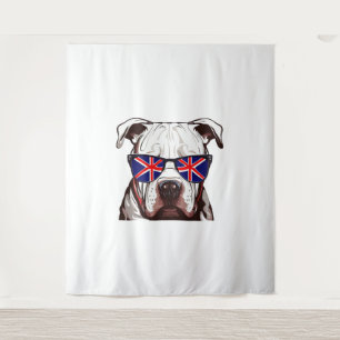 Pitbull Tragen Union Jack Sonnenbrille Wandteppich