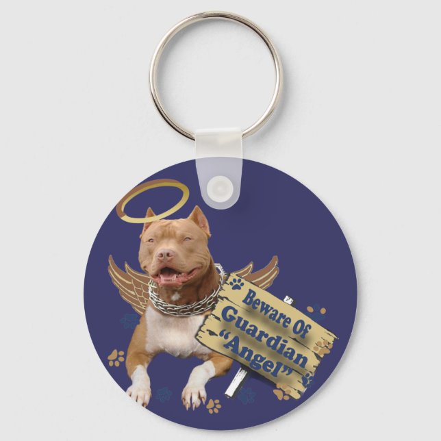 Pitbull Vorsicht vor Gaben des Guardian Angel Schlüsselanhänger (Vorderseite)