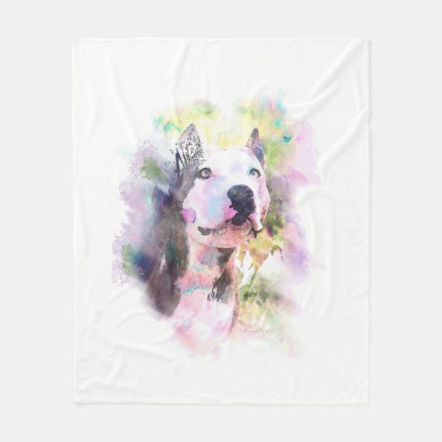 Pitbull Wasser-Farbe Fleecedecke (Vorderseite)
