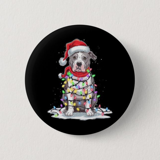 Pitbull Weihnachtsbaum Weihnachtsmannmütze Lights  Button (Vorderseite)