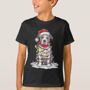 Pitbull Weihnachtsbaum Weihnachtsmannmütze Lights  T-Shirt