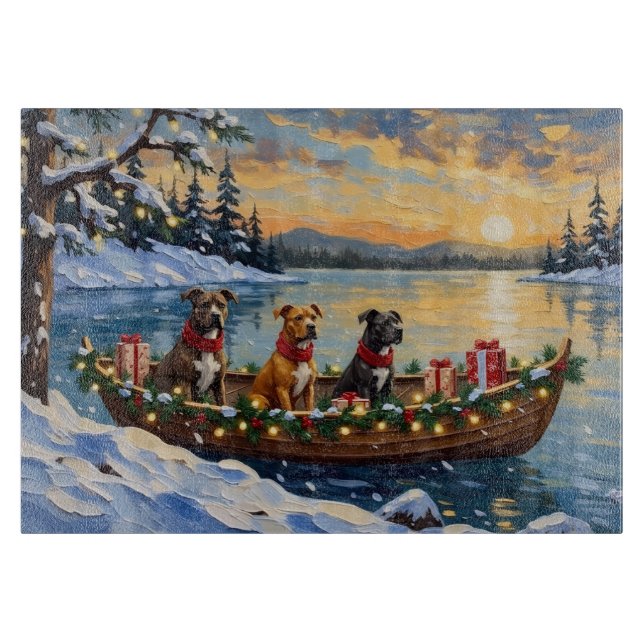 Pitbull-Weihnachtsboot-Feiertag Schneidebrett (Vorderseite)