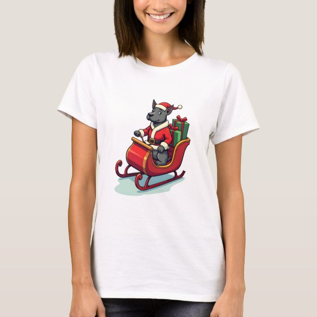 Pitbull Weihnachtsmann Fahrt T-Shirt (Vorderseite)