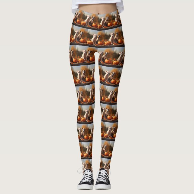 Pitbull Welpe Herbst Delight Pumpkin Leggings (Vorderseite)