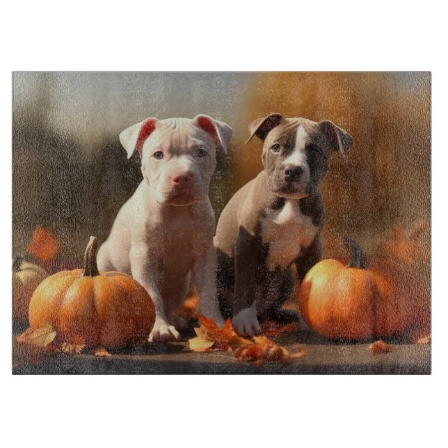 Pitbull Welpe Herbst Delight Pumpkin Schneidebrett (Vorderseite)