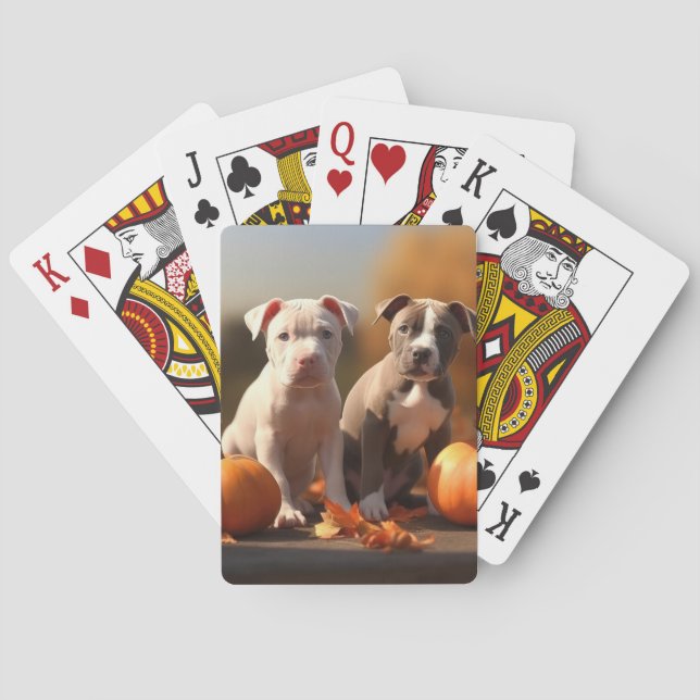 Pitbull Welpe Herbst Delight Pumpkin Spielkarten (Rückseite)