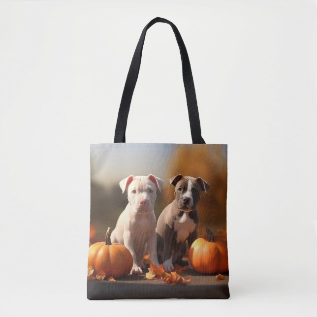 Pitbull Welpe Herbst Delight Pumpkin Tasche (Vorderseite)