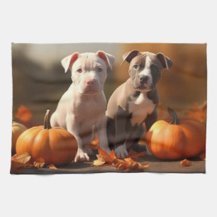 Pitbull-Welpe Herbstfreude Kürbis  Geschirrtuch