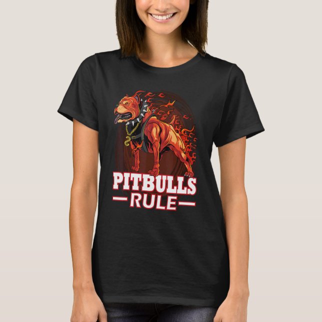 Pitbuls Rule Hell Fire Pitbull Hund T-Shirt (Vorderseite)