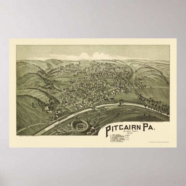 Pitcairn, PA Panorama Karte - 1901 Poster (Vorne)
