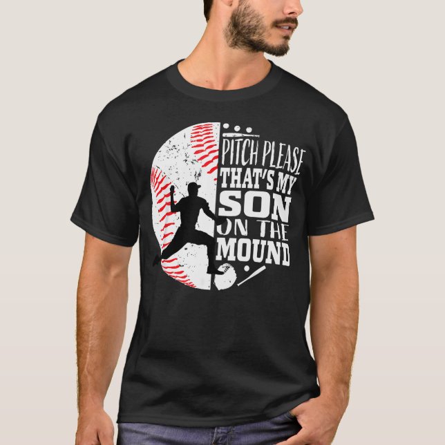 Pitch Bitte Lustiger Baseball-Werfer-Mutter-Sohn T-Shirt (Vorderseite)