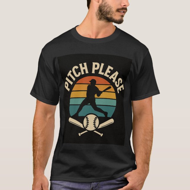Pitch Please Baseball — Retro Sunset, Batter Silho T-Shirt (Vorderseite)