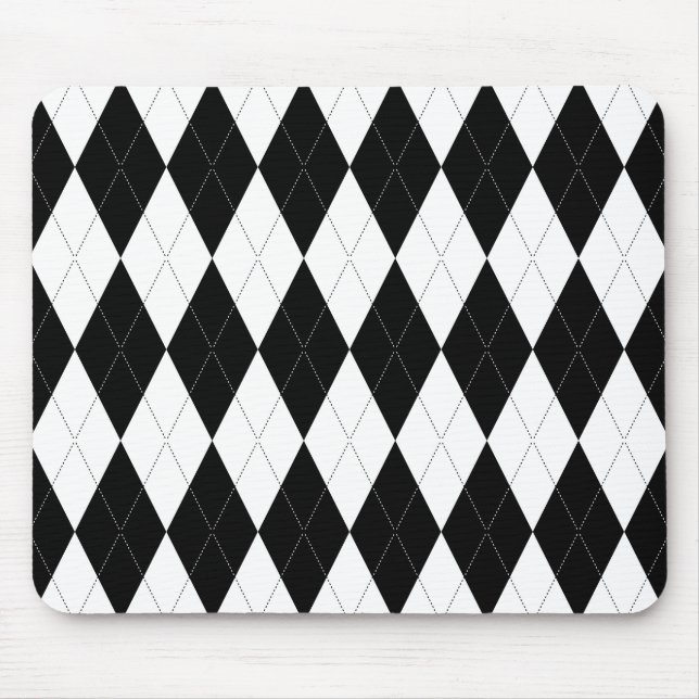Pitch Schwarze Raute Weiß Kleine Diamantform Mousepad (Vorne)
