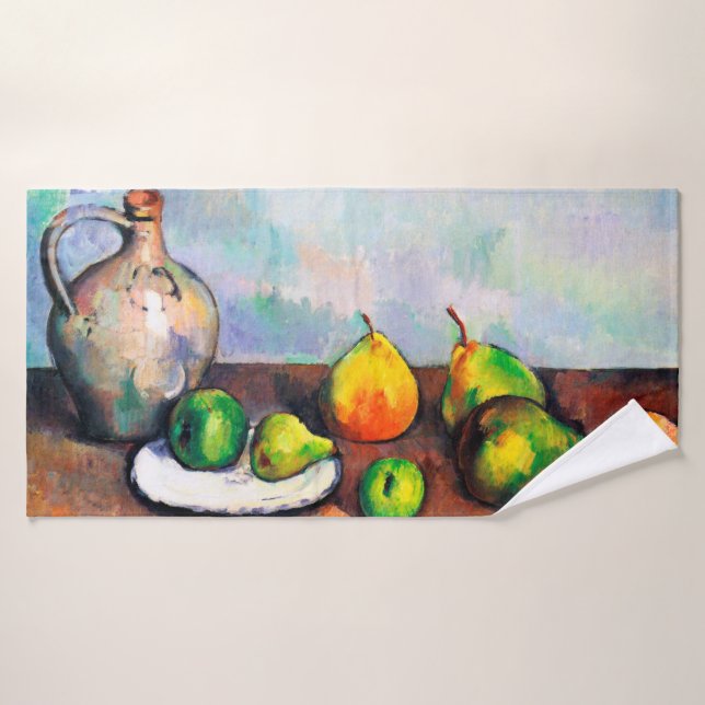Pitcher and Fruit, Paul Cezanne Badehandtuch (Badehandtuch)