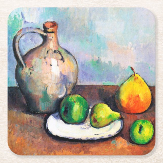 Pitcher and Fruit, Paul Cezanne Rechteckiger Pappuntersetzer (Vorderseite)