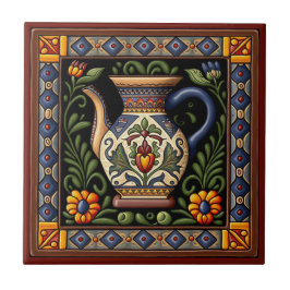 Pitcher-Keramik im mexikanischen Huichol-Stil 3/12 Fliese
