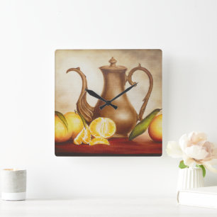 Pitcher mit Orangen Quadratische Wanduhr
