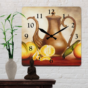 Pitcher mit Orangen Quadratische Wanduhr