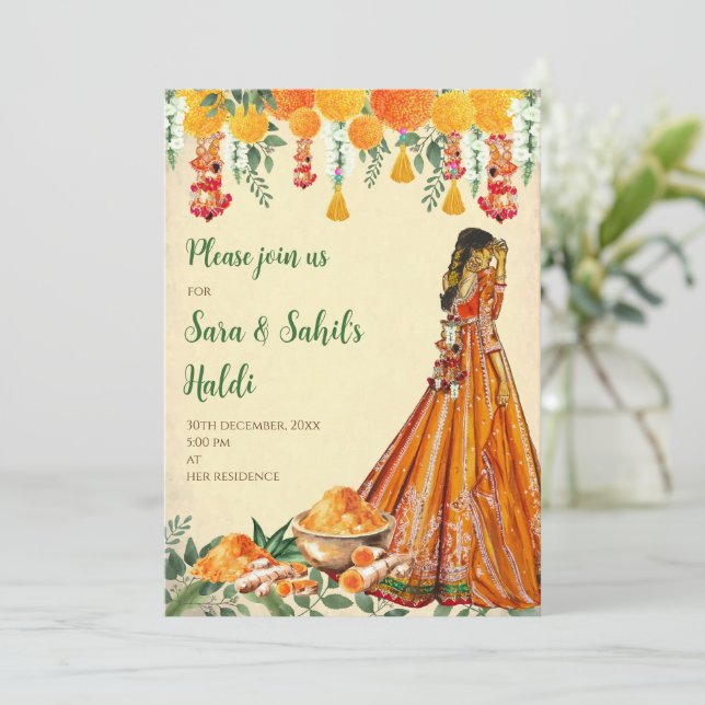 Pithi Einladungen & Haldi lädt Holud zur Einladung (Stehend Vorderseite)