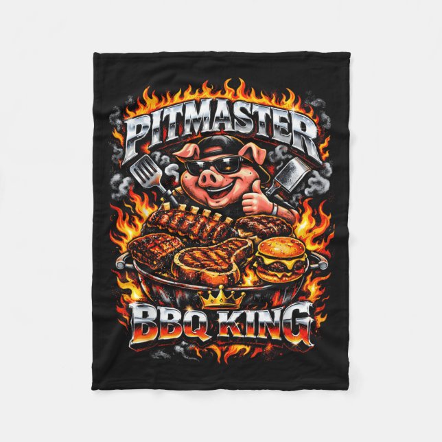 Pitmaster BBQ-König Lustiges Schwein Grilling-Rauc Fleecedecke (Vorderseite)