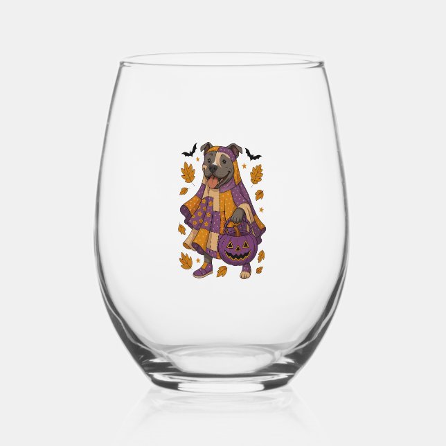 Pitpull Dog Ghost Halloween Weinglas Ohne Stiel (Vorderseite)