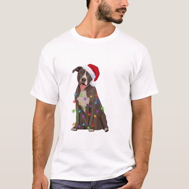 Pittie Pitbuli Weihnachtslicht Weihnachten Weihnac T-Shirt (Vorderseite)