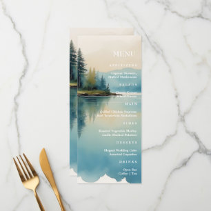 Pittoresque Watercolor Pine tree Lake menu mariage