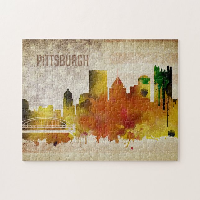 Pittsburgh, Aquarell-Stadt-Skyline PAs | (Horizontal)
