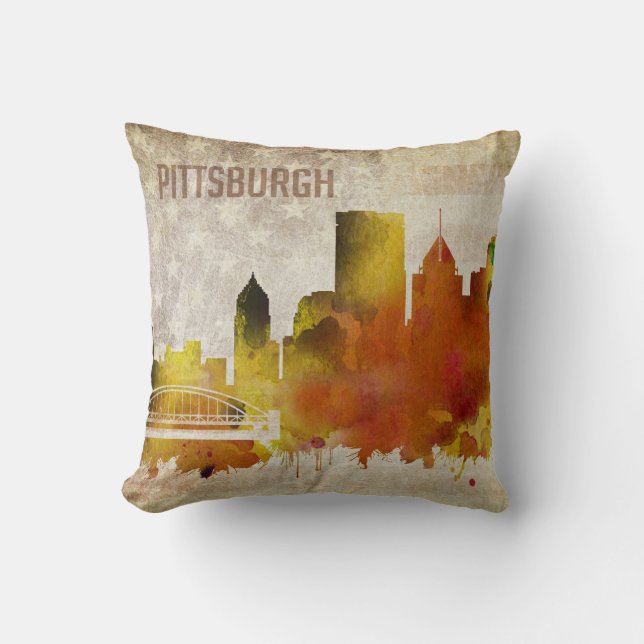 Pittsburgh, Aquarell-Stadt-Skyline PAs | Kissen (Vorderseite)