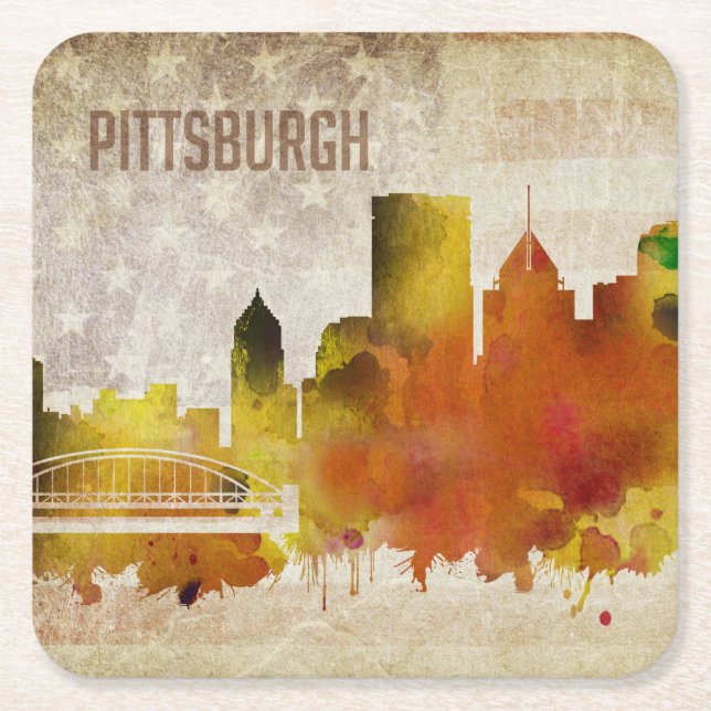 Pittsburgh, Aquarell-Stadt-Skyline PAs | Rechteckiger Pappuntersetzer (Vorderseite)