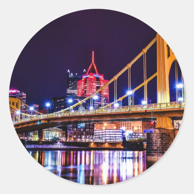 Pittsburgh bridges, scenic photograph, runder aufkleber (Vorderseite)