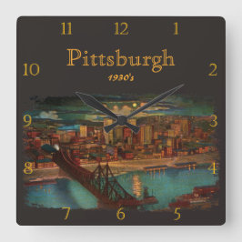 Pittsburgh By Moonlight 1930's Custom Quadratische Wanduhr