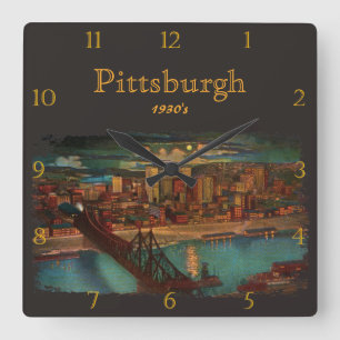 Pittsburgh By Moonlight 1930's Custom Quadratische Wanduhr