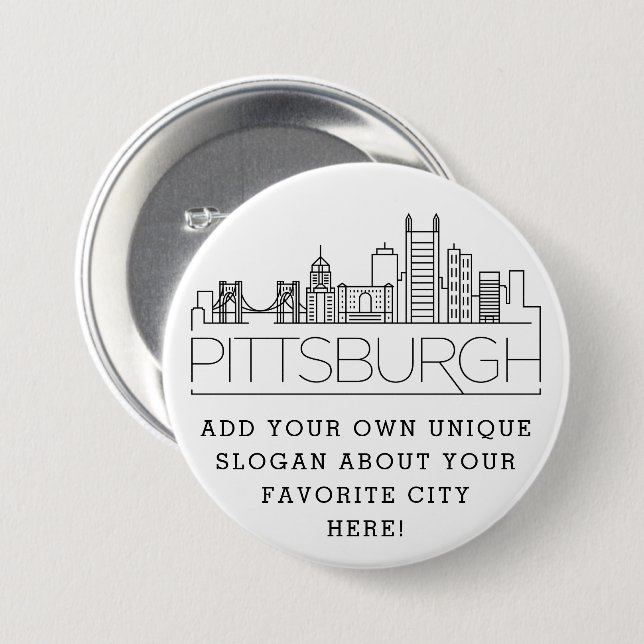 Pittsburgh City Skyline | Benutzerdefinierter Slog Button (Vorne & Hinten)