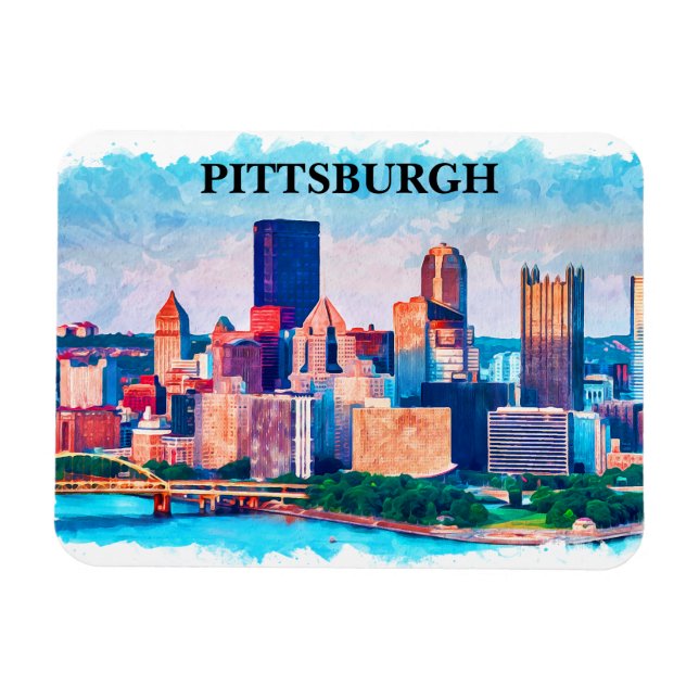 Pittsburgh Cityscape Aquarellbilder Magnet (Horizontal)