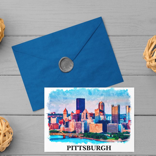 Pittsburgh Cityscape Aquarellbilder Postkarte (Pittsburgh Cityscape Postcard)