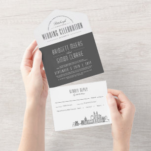 Pittsburgh Deco-Skyline   Hochzeit All In One Einladung