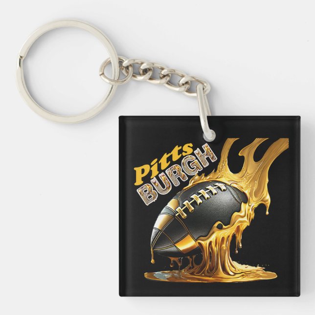 Pittsburgh Football Fans - geschmolzener Stahl Schlüsselanhänger (Vorderseite)