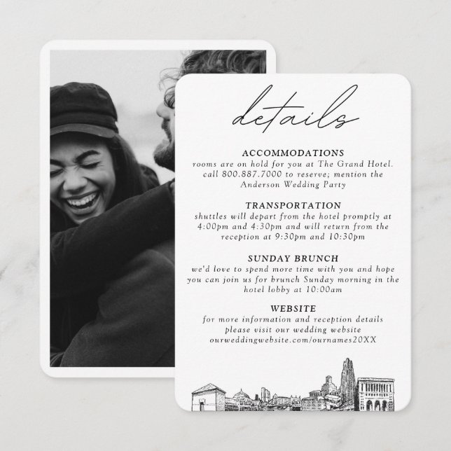 Pittsburgh Hochzeit kleine vertikale Details Begleitkarte (Vorne/Hinten)
