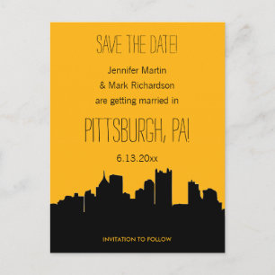 Pittsburgh-Hochzeits-Schwarzes und Gold Save the Ankündigungspostkarte