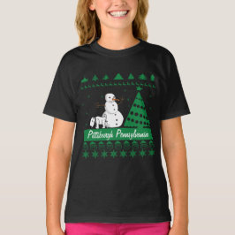 Pittsburgh-Hund, der auf Schneemann-klebriger T-Shirt