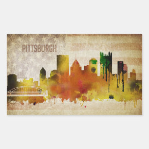 Pittsburgh, PA Wasserfarbe Stadt Skyline Rechteckiger Aufkleber