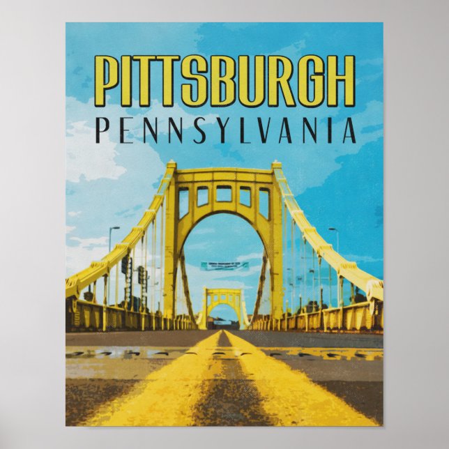 Pittsburgh, PA Yellow Bridge Vintage Poster (Vorne)