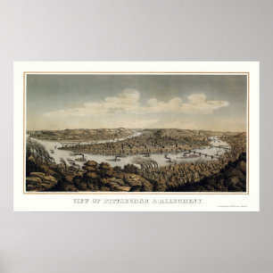 Pittsburgh, panoramische Karte PAs - 1874 Poster