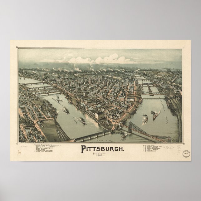 Pittsburgh Pennsylvania 1902 Antike Panoramakarte Poster (Vorne)