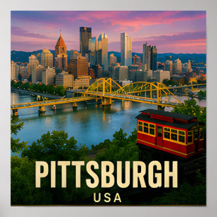 Pittsburgh Pennsylvania Brücken Reise Souvenir Poster