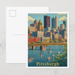 Pittsburgh Pennsylvania Kunst Vintage-Illustration Postkarte